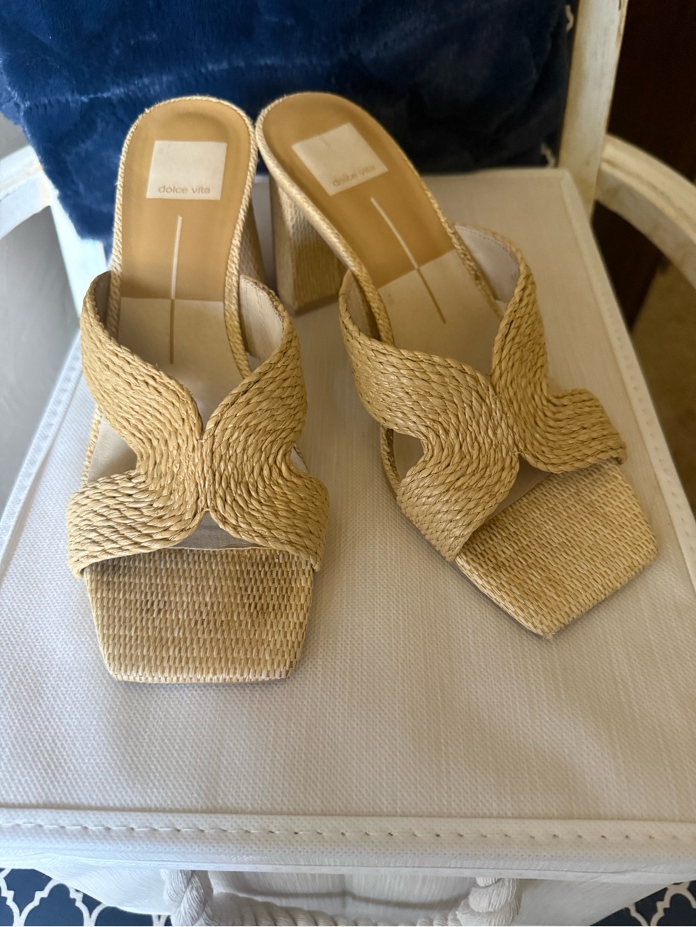 Dolce Vita Women's Tan Woven Square Toe Slide Heels size 8